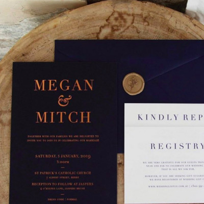 Copper foiled wedding invitations