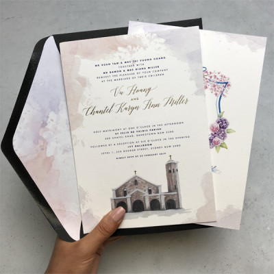 Gold foil wedding invitation and stationery set