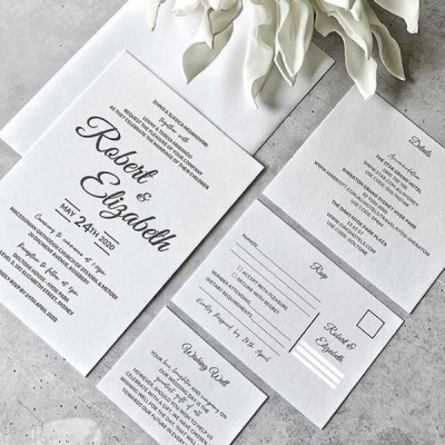 Letterpress wedding invitations and set
