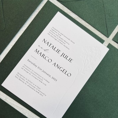 Wedding invitation with blind letterpress